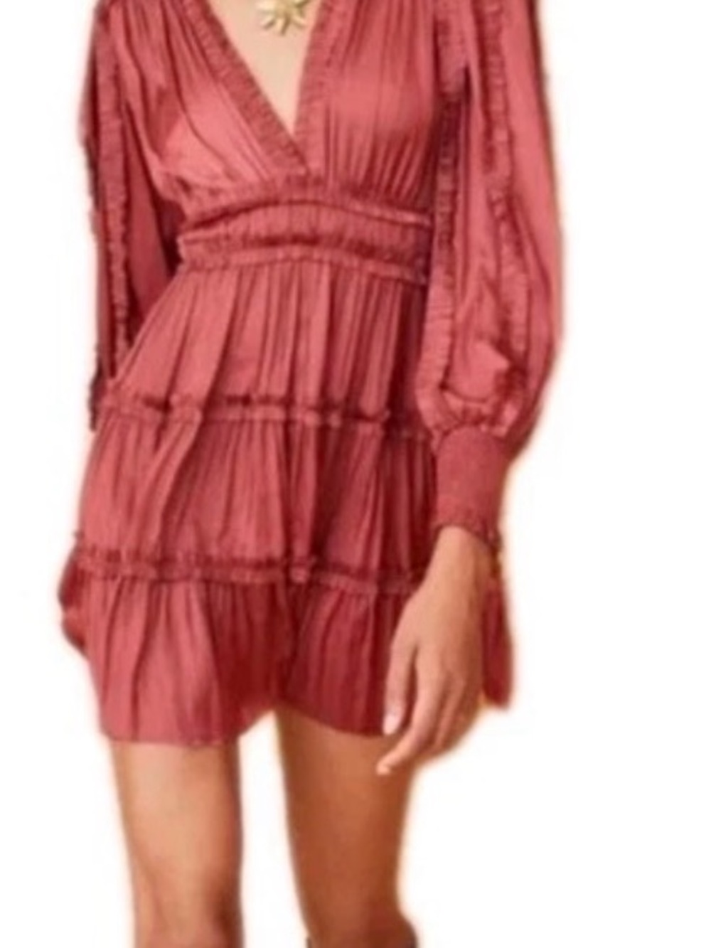 Mustard Seed Rust Pink Tiered V-Neck Mini Dress